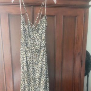 Strappy Flowy Leopard Mid Length Jumpsuit